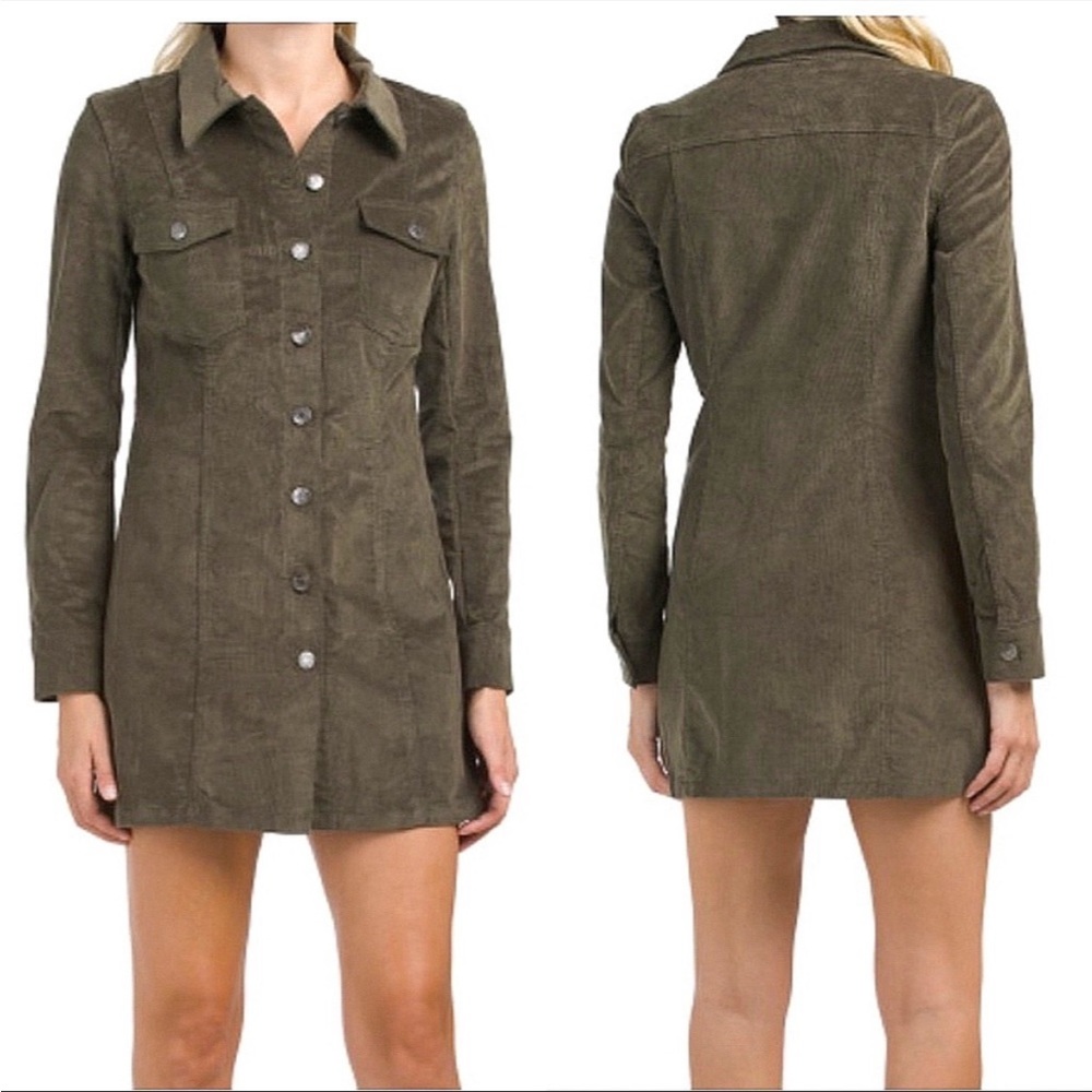 NWOT House of Harlow Green Corduroy Mini Dress